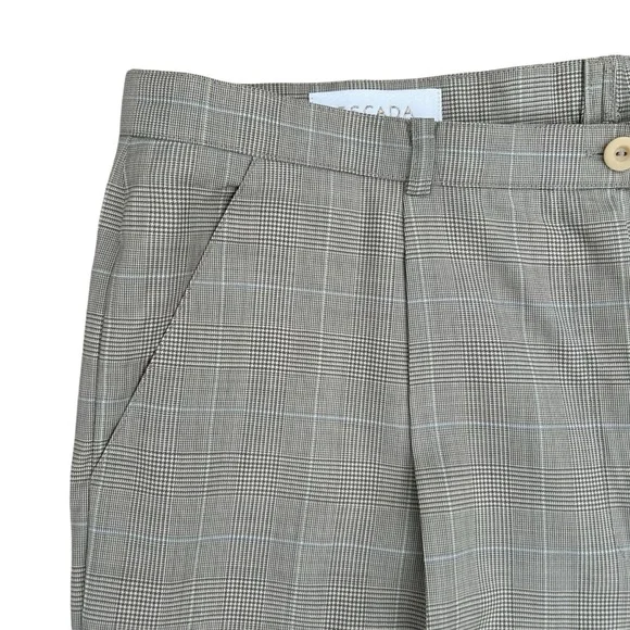 Escada Womens Wool Pants Sz 14 Pleated Tapered Leg Plaid Print Preppy Academia